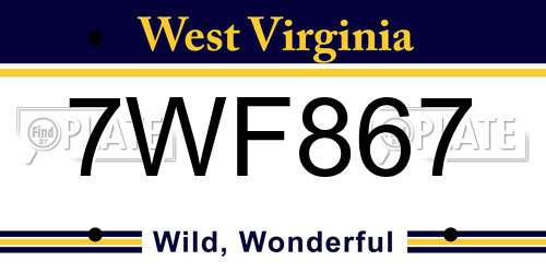 7WF867 West Virginia License Plate