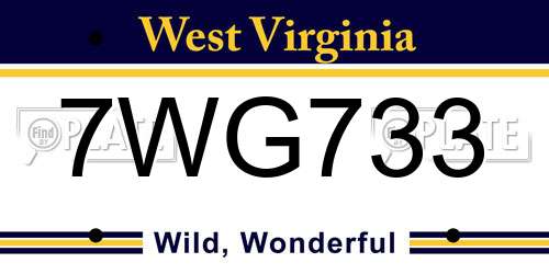 7WG733 West Virginia License Plate