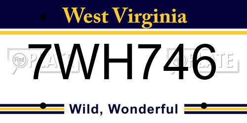7WH746 West Virginia License Plate