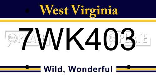 7WK403 West Virginia License Plate