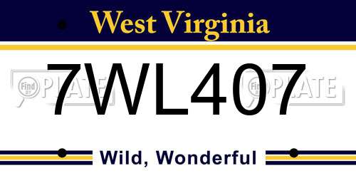 7WL407 West Virginia License Plate