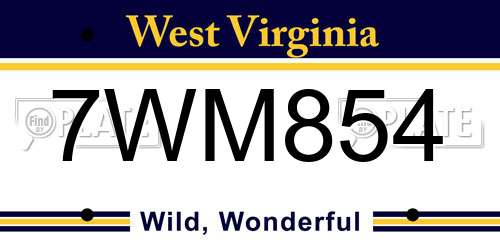 7WM854 West Virginia License Plate