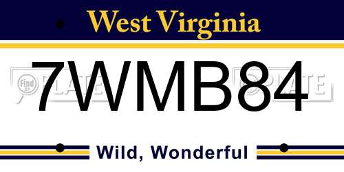 7WMB84 West Virginia License Plate