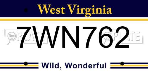 7WN762 West Virginia License Plate