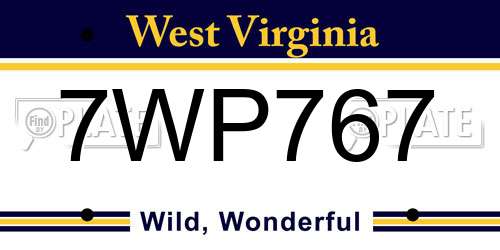 7WP767 West Virginia License Plate