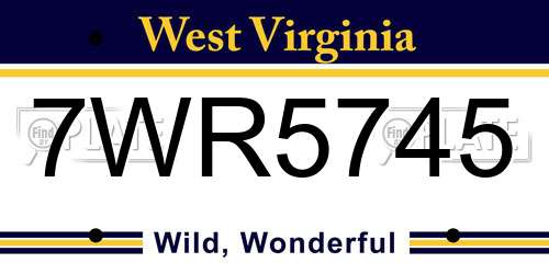 7WR5745 West Virginia License Plate