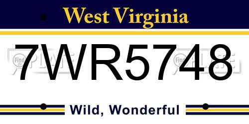 7WR5748 West Virginia License Plate