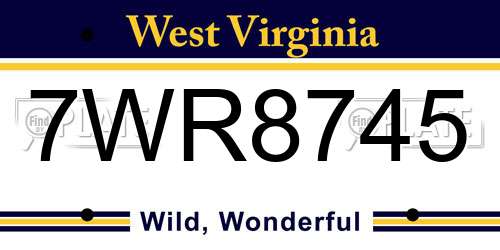 7WR8745 West Virginia License Plate