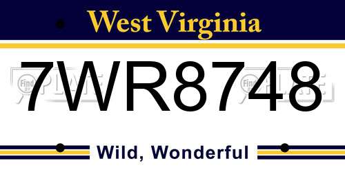 7WR8748 West Virginia License Plate