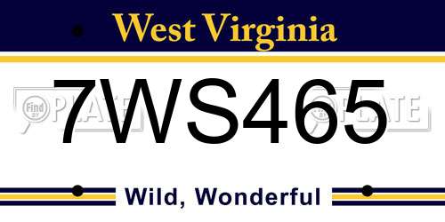 7WS465 West Virginia License Plate