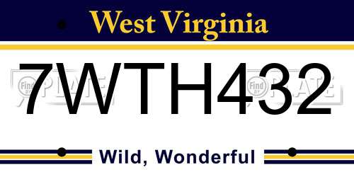7WTH432 West Virginia License Plate