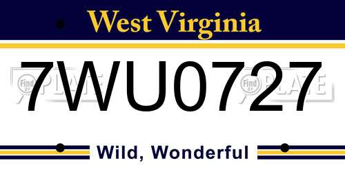 7WU0727 West Virginia License Plate