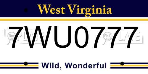 7WU0777 West Virginia License Plate