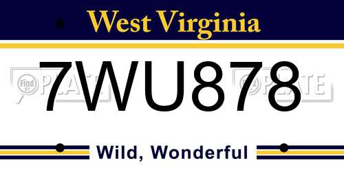 7WU878 West Virginia License Plate
