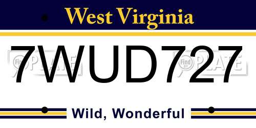 7WUD727 West Virginia License Plate