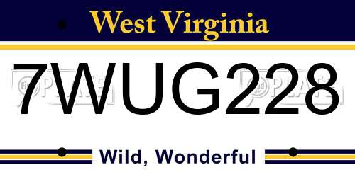 7WUG228 West Virginia License Plate