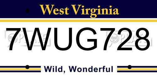 7WUG728 West Virginia License Plate