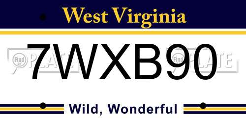 7WXB90 West Virginia License Plate