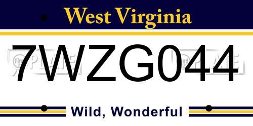 7WZG044 West Virginia License Plate