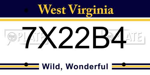 7X22B4 West Virginia License Plate