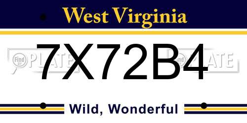 7X72B4 West Virginia License Plate