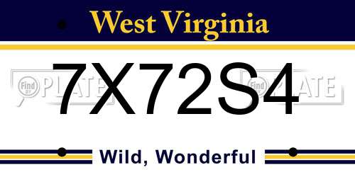 7X72S4 West Virginia License Plate