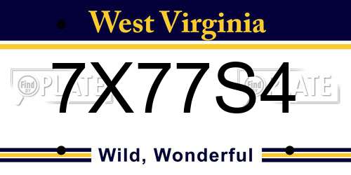 7X77S4 West Virginia License Plate