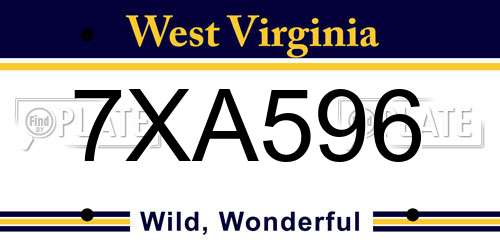 7XA596 West Virginia License Plate