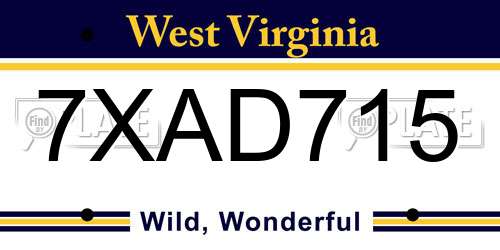 7XAD715 West Virginia License Plate