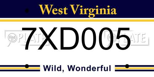 7XD005 West Virginia License Plate