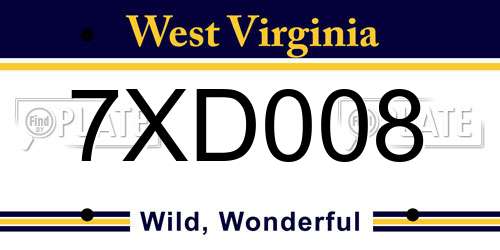 7XD008 West Virginia License Plate