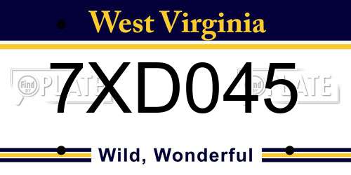 7XD045 West Virginia License Plate