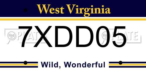 7XDD05 West Virginia License Plate
