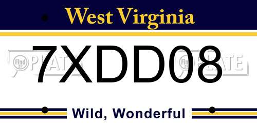 7XDD08 West Virginia License Plate