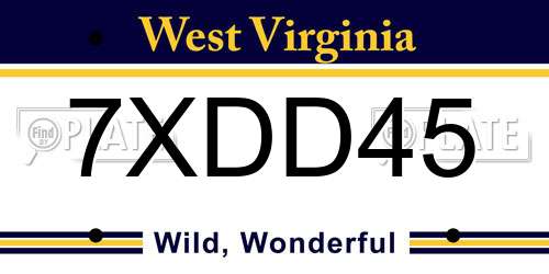 7XDD45 West Virginia License Plate
