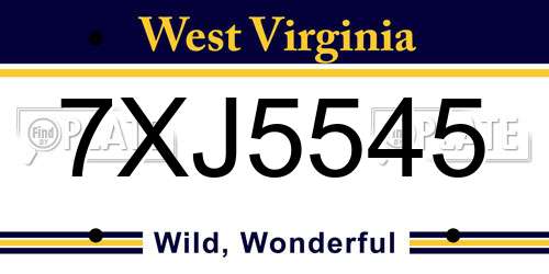 7XJ5545 West Virginia License Plate
