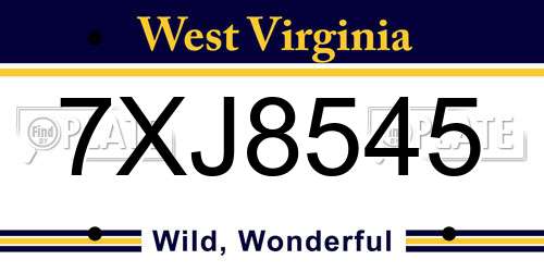 7XJ8545 West Virginia License Plate