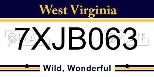 7XJB063 West Virginia License Plate
