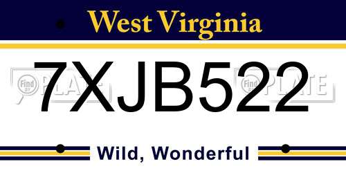 7XJB522 West Virginia License Plate