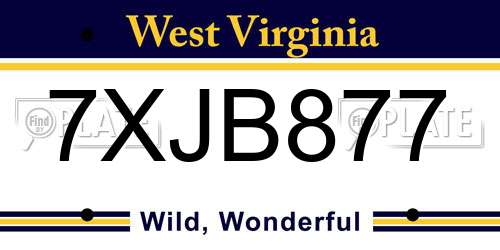 7XJB877 West Virginia License Plate