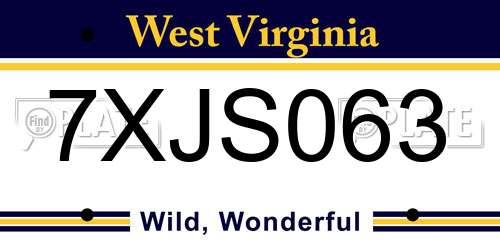 7XJS063 West Virginia License Plate
