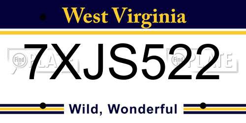 7XJS522 West Virginia License Plate