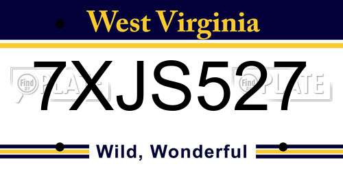 7XJS527 West Virginia License Plate