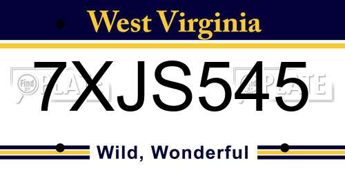 7XJS545 West Virginia License Plate