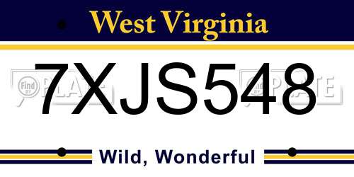 7XJS548 West Virginia License Plate