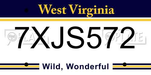 7XJS572 West Virginia License Plate
