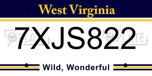 7XJS822 West Virginia License Plate