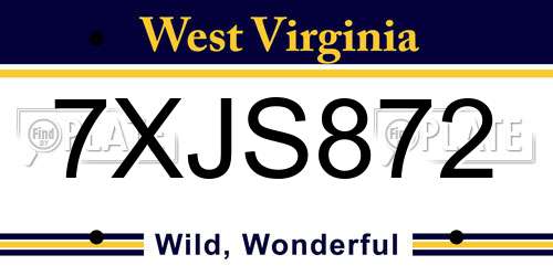 7XJS872 West Virginia License Plate