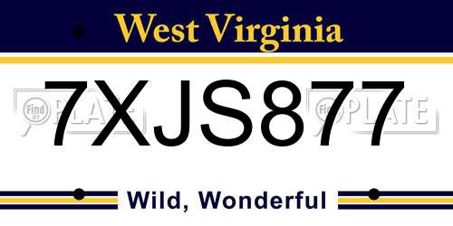 7XJS877 West Virginia License Plate
