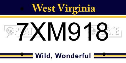 7XM918 West Virginia License Plate